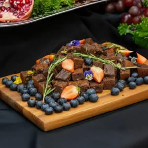 Mini Fudgy Brownies with Seasonal Berries